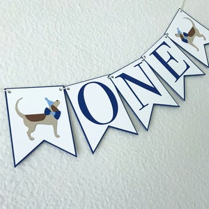 Puppy Party High Chair Banner Birthday Party Banner, Blue and White, Boy Birthday Party Decor, First Birthday, One, Two image 4