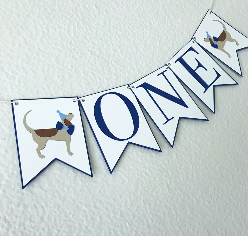 Puppy Party High Chair Banner Birthday Party Banner, Blue and White, Boy Birthday Party Decor, First Birthday, One, Two Bild 4