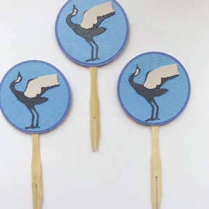 Crane Cupcake Toppers Set of 12 Blue and White, Chinoiserie Chic, Boy Baby Shower, Blue Baby Shower, Birthday Party image 2