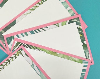 Pink Palm Place Cards (Set of 12) - Pink and Green Dinner Party Decor, Birthday, Food Label Cards, Palm Leaves
