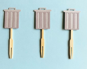 Trash Can Cupcake Toppers - Garbage Truck Birthday Party Decor (Set of 12)
