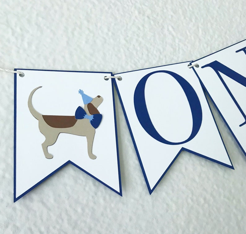 Puppy Party High Chair Banner Birthday Party Banner, Blue and White, Boy Birthday Party Decor, First Birthday, One, Two image 7