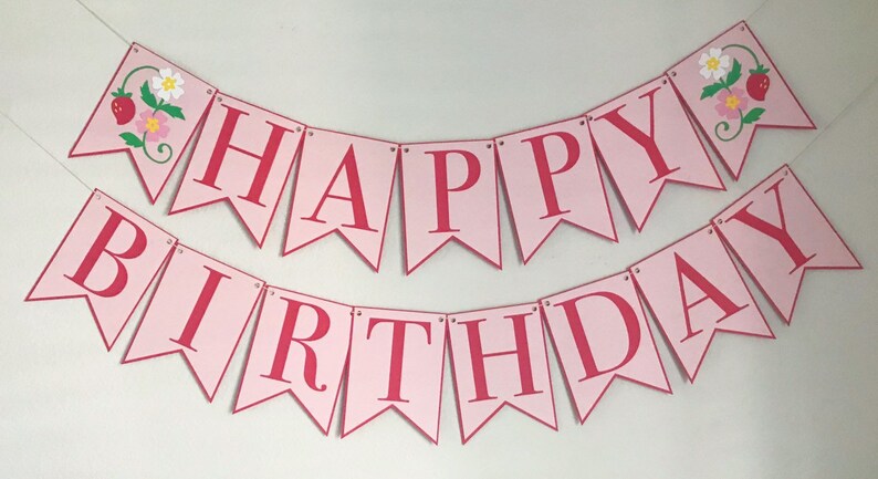 Strawberry Blossom Birthday Banner Berry Bash, Happy Birthday Party Banner, Berry First Birthday, Strawberry Girl Birthday image 1