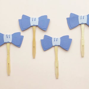 Blue Bow Tie Cupcake Toppers Little Gentleman Birthday, Baby Shower, Blue and White, Little Man Party image 1