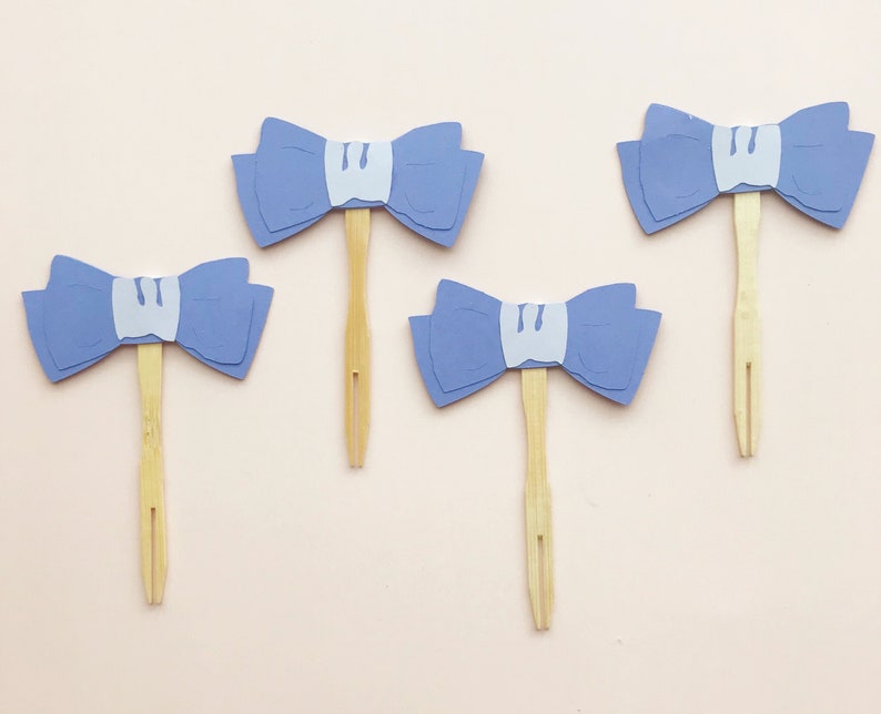 Blue Bow Tie Cupcake Toppers Little Gentleman Birthday, Baby Shower, Blue and White, Little Man Party image 1