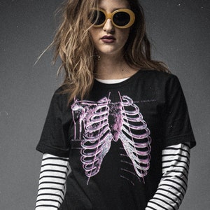 Alt Clothing Goth Grunge Glitch Skeleton Shirt, Edgy Oversized E Girl Aesthetic Clothing, Plus Size Pastel Goth Clothes