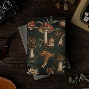 Mushroom Hardcover Aesthetic Notebook, Dark Cottagecore Lined Journal Gift