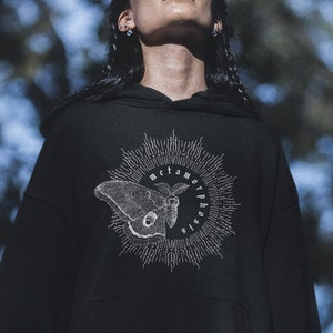 Metamorphosis Moth Witchy Goth Hoodie, Edgy Occult Aesthetic Clothing
