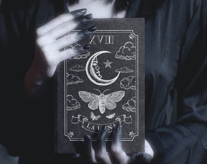 The Moon Tarot Card Witchy Aesthetic Notebook, Gothic Blank Journal
