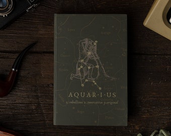 Dark Academia Aquarius Aesthetic Hardcover Notebook, Witchy Vintage Astrology Journal Gift