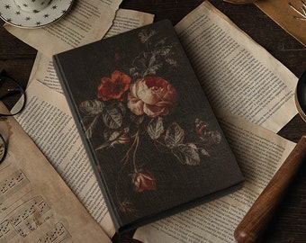 Dark Academia Botanical Rose Esthetisch Notitieboekje, Vintage Stijl Hardcover Journal