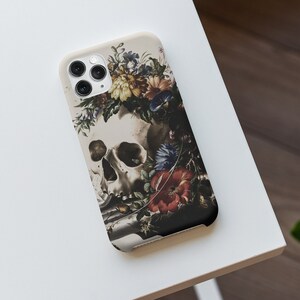 Dark Academia Skull Aesthetic Phone Case, Trendy Vintage Botanical iPhone Galaxy Pixel Gift