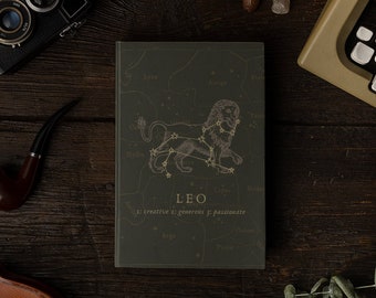Dark Academia Leo Aesthetic Hardcover Notebook, Witchy Vintage Astrology Journal Gift