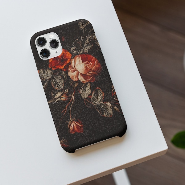 Dark Academia Aesthetic Rose Phone Case, Trendy Vintage Botanical iPhone Galaxy Pixel Gift For Her or Him