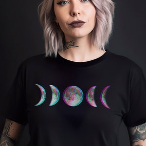 Glitch Moon Phase Witchy Shirt, Edgy Goth Celestial Aesthetic Clothing