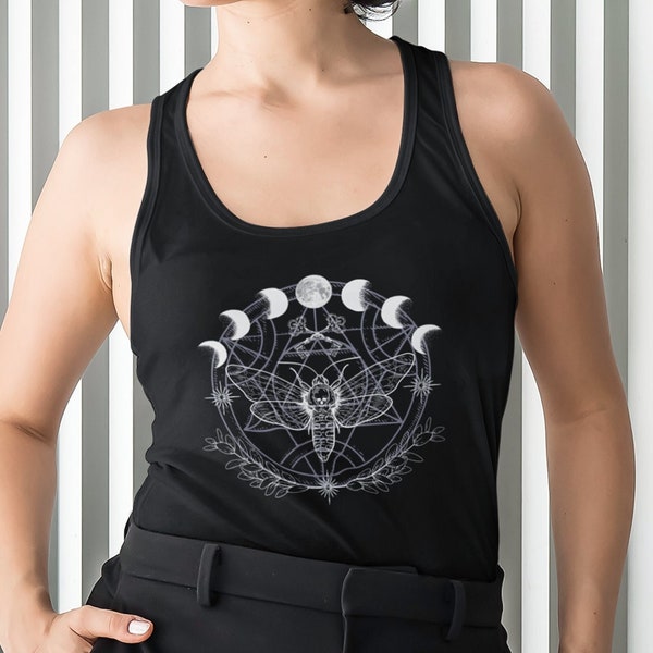 Witchy Moon Phase Goth Tank Top, Edgy Mystical Aesthetic Clothing