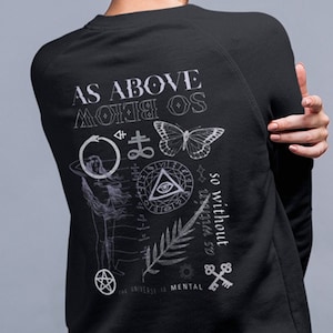As Above So Below Goth Crewneck Sweatshirt, Edgy Plus Size Occult Aesthetic Clothing, Oversized Alt Sweater