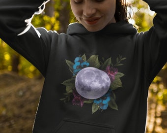 Full Moon Pullover Plus Size Witchy Hoodie, Edgy Celestial Aesthetic Clothing, Oversized Goth Sweatshirt