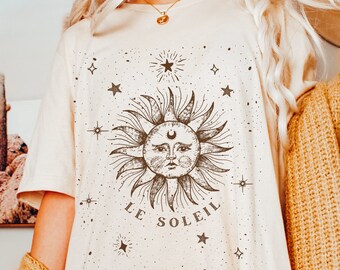 Indie Boho Mystical Sun Shirt, Oversized Summer Celestial Aesthetic Clothing