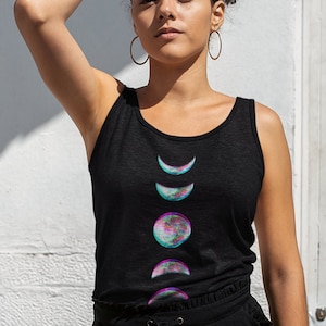 Glitch Moon Phase Goth Tank Top, Witch Aesthetic Plus Size Alt Clothing