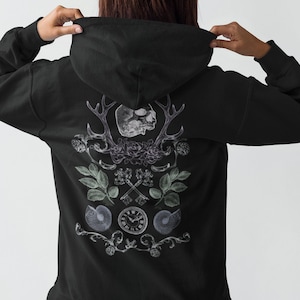 Witchy Goth Alt Clothing Zip Up Hoodie, Edgy Dark Cottagecore Aesthetic Clothing