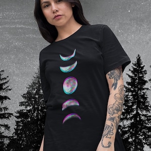 Glitch Moon Phase Edgy Witch Shirt, Oversized Goth Alt Aesthetic Clothing