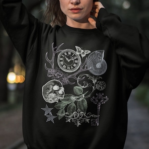 Dark Academia Kleidung Goth Collage Sweatshirt, Plus Size Dark Cottagecore Ästhetische Kleidung