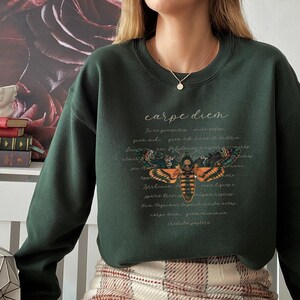 Dark Academia Clothing Bookish Moth Sweatshirt, Plus Size Light Academia Aesthetic Clothing