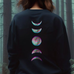 Witchy Glitch Moon Phase Sweatshirt, Edgy Goth Aesthetic Plus Size Sweater