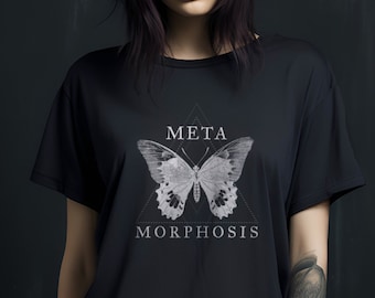 Witchy Goth Butterfly Occult Shirt, Edgy Plus Size Aesthetic Clothes, Sacred Geometry Alternative Clothing