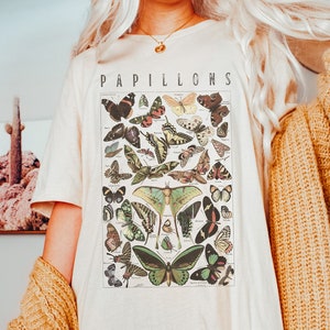 Trendy Butterfly Moth Oversized Cottagecore Shirt, Indie Vintage Papillon Chart Tshirt