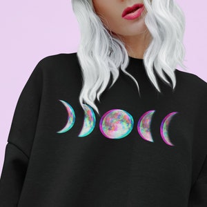 Glitch Witchy Goth Moon Phase Sweatshirt, Edgy Plus Size Alt Aesthetic Clothing