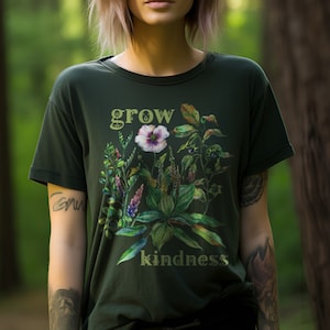 Green Witch Kindness Botanical Mental Health Shirt, Alternative Plus Size Forest Witch Aesthetic Clothing