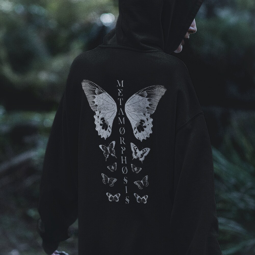 Metamorphosis Witchy Goth Butterfly Hoodie, Edgy Occult Aesthetic Clothing New Hoodie