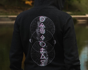 Glitch Occult Symbols Goth Hoodie, Edgy Pagan Aesthetic Clothing