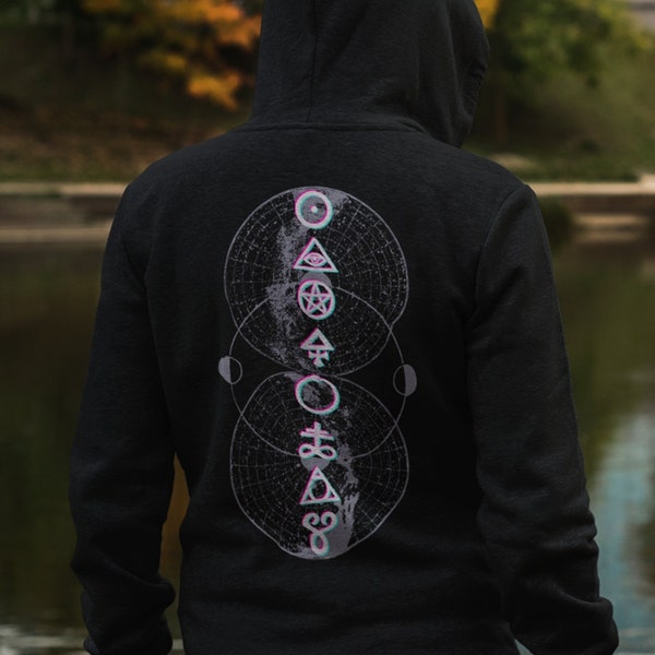 Glitch occulte symbolen Goth hoodie, edgy heidense esthetische kleding