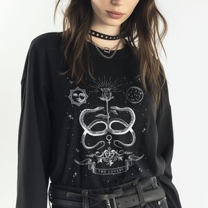 Camisa de manga comprida The Lovers Tarot Card Whimsigoth Mystical Occult