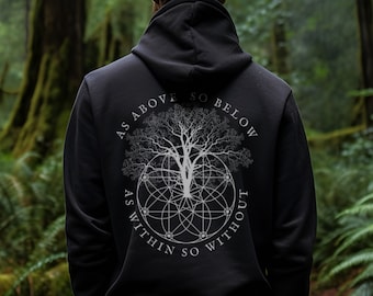 As Above So Below Goth Occult Hoodie, Witchy Plus Size Sacred Geometry Alchemy Aesthetic Sweatshirt