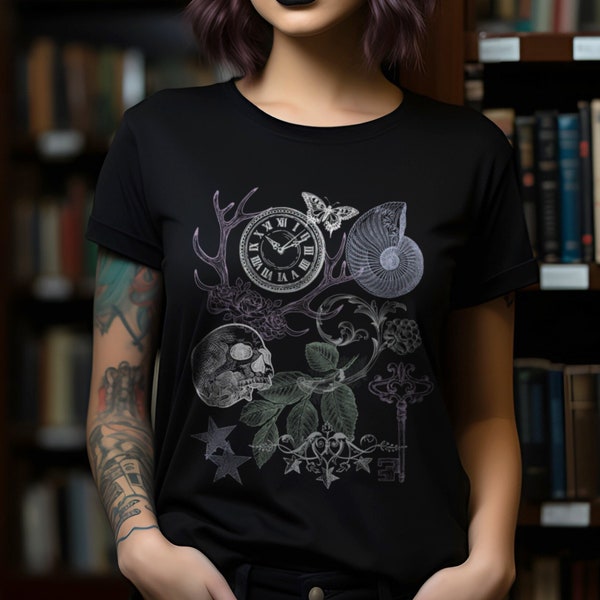 Dark Academia Goth Grunge Skull Collage Shirt