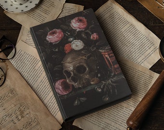 Dark Academia Aesthetic Hardcover Notebook, Moody Vintage Botanical Skull Lined Journal