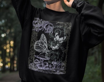 Fairy Grunge Moth Aesthetic Sweatshirt, Indie Goblincore Green Witch Plus Size Clothing