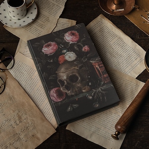 Dark Academia Aesthetic Hardcover Notizbuch, Moody Vintage Botanischer Schädel gefüttert Journal