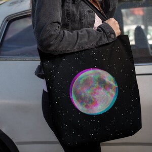 Glitch Full Moon Witchy Gift Tote Bag, Edgy Celestial Aesthetic Tote Bag, Oversized Witch Purse