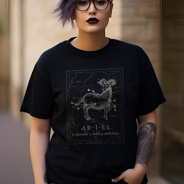 Dark Academia Aries Astrology Shirt, Bookish Plus Size Alternative Aesthetic Clothing