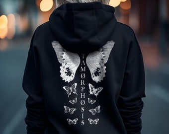 Goth Butterfly Witchy Occult Zip Up Hoodie, Edgy Metamorphosis Alternative Clothing