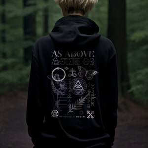 As Above So Below Witchy Goth Zip Up Hoodie , Edgy Alchemy Pagan Aesthetic Clothing, Wiccan Plus Size Occult Sweater