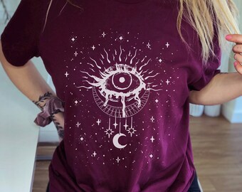 Mystical Evil Eye Celestial Witchy Shirt, Edgy Oversized Occult Aesthetic Clothing