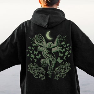 Glitch Fairy Grunge Butterflies Aesthetic Hoodie, Edgy Fairycore Plus Size Clothing