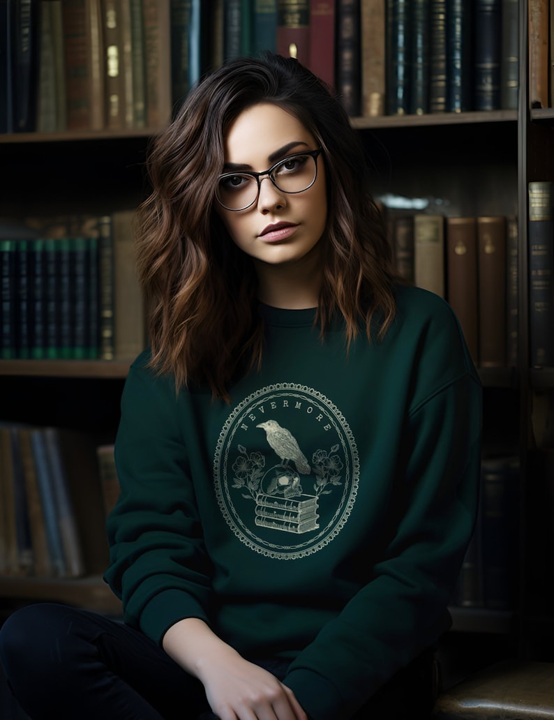 Dark Academia Aesthetic Bookish Clothing Nevermore Raven Literature Sweatshirt