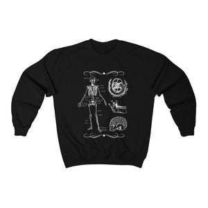 Dark Academia Skeleton Biology Sweatshirt, Vintage Goth Aesthetic Clothing Black